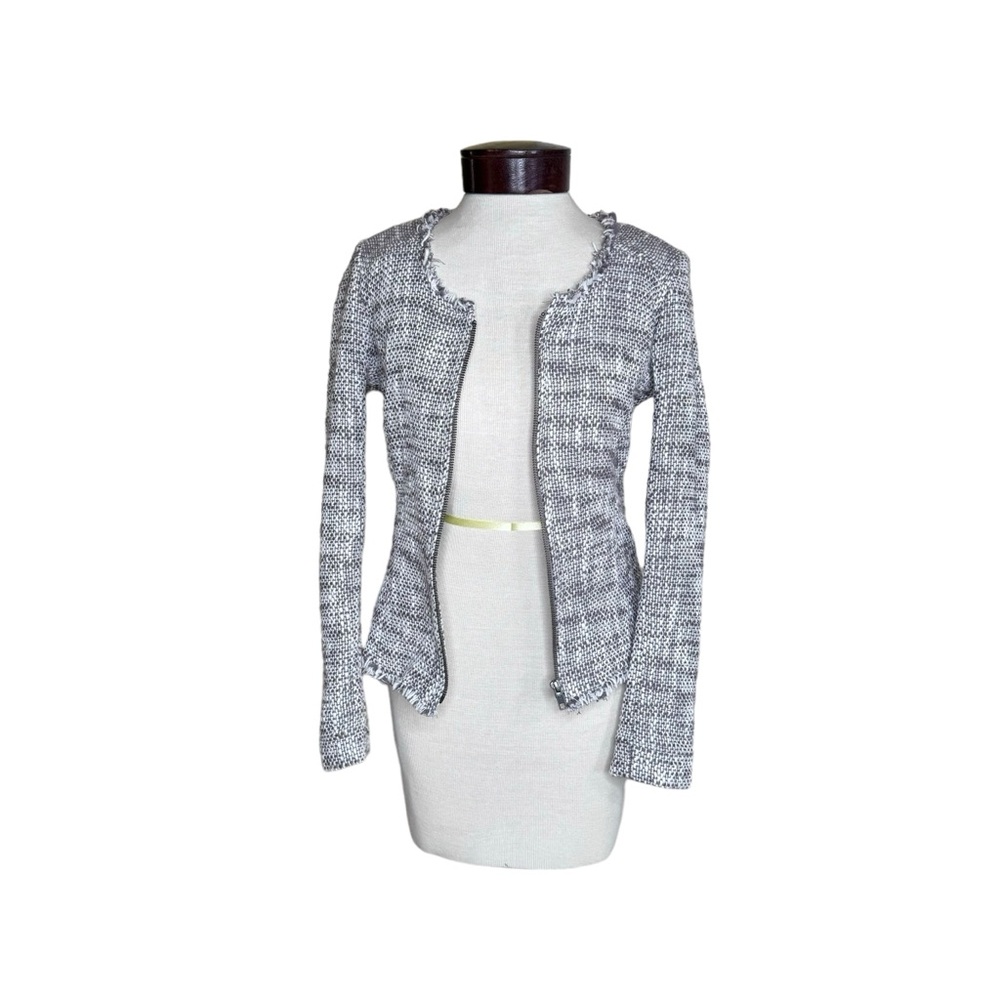 Joie Grey Tweed Zip Front Jacket Raw Hem size Medium